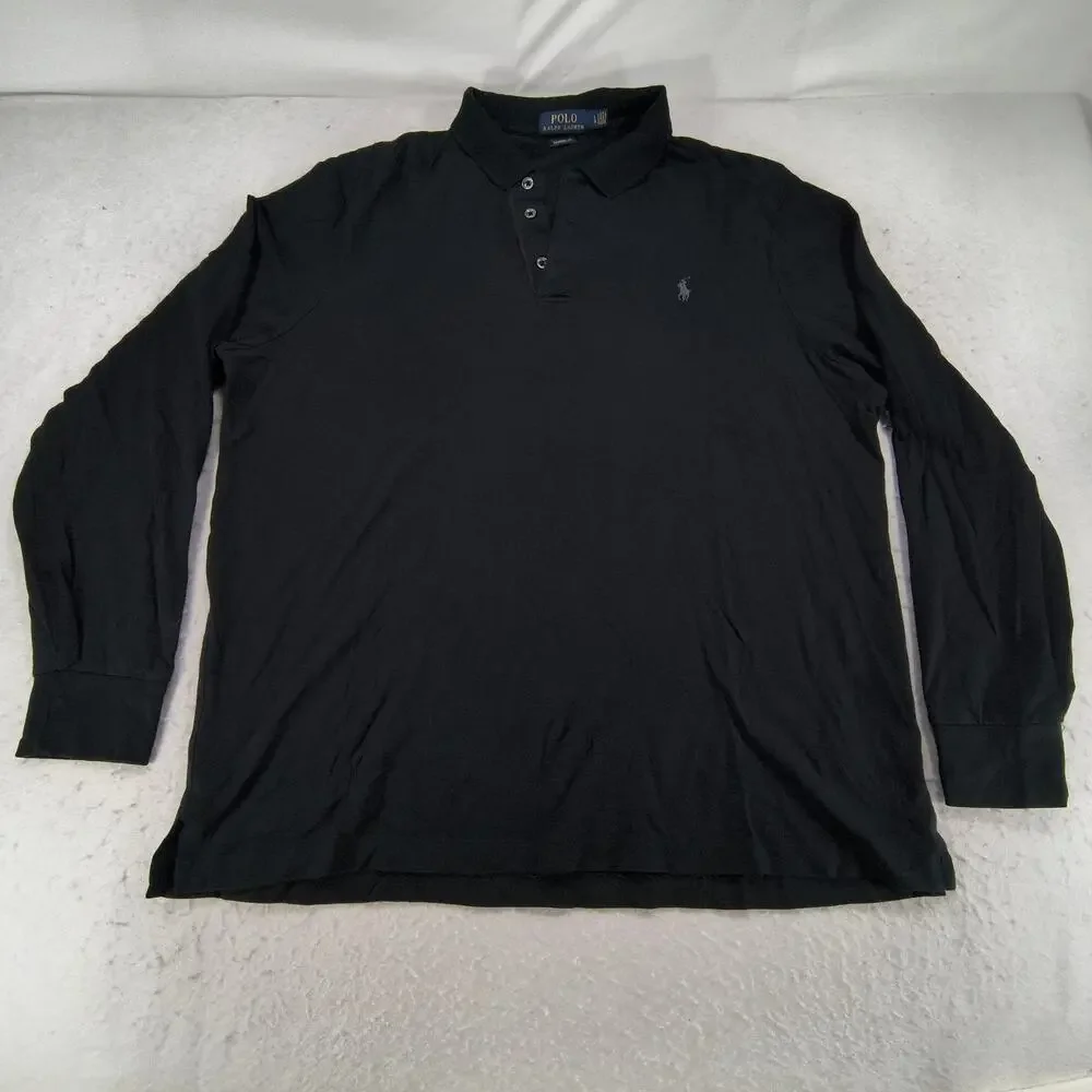 Polo Ralph Lauren Classic Fit Collared Long Sleeve Polo Shirt Mens Size L Black